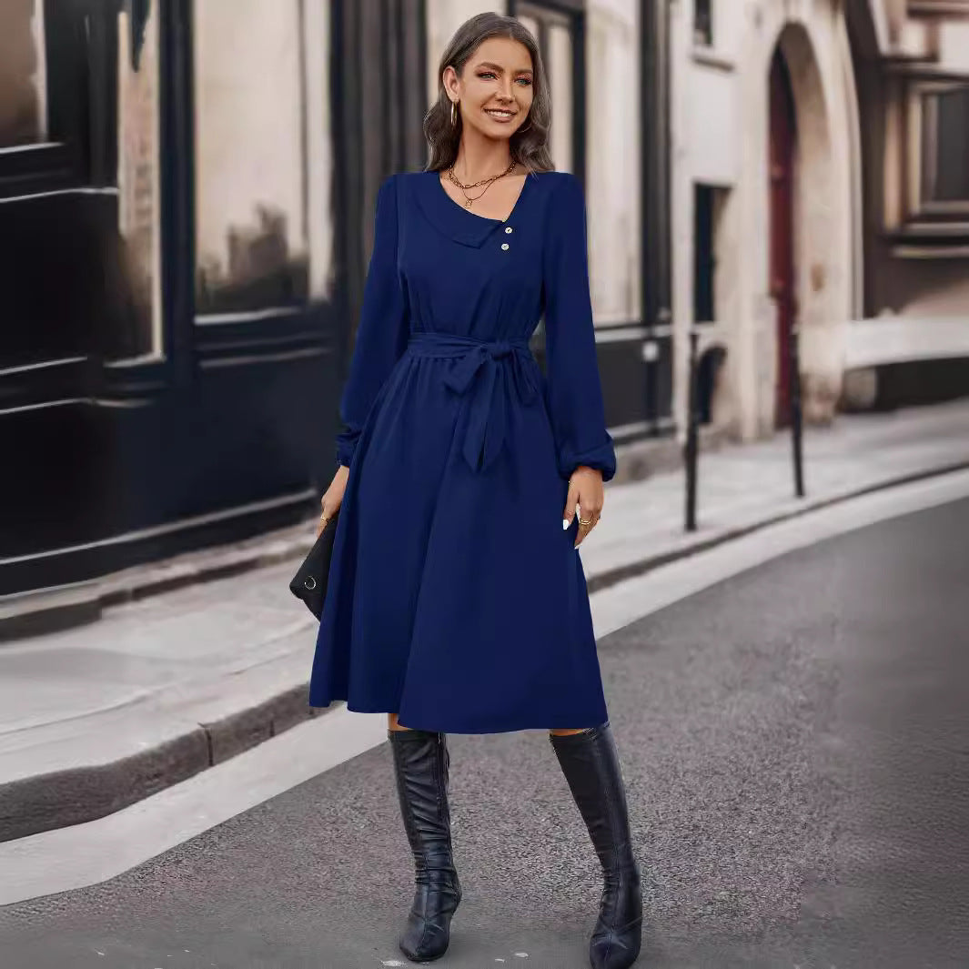 Damen Midikleid mit tailliertem Gürtel Sovae
