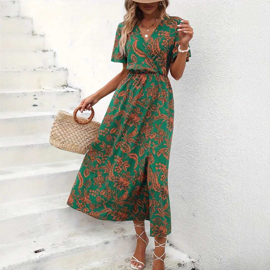 Damen Elegantes Maxikleid mit floralem Print und Taillierung Sovae