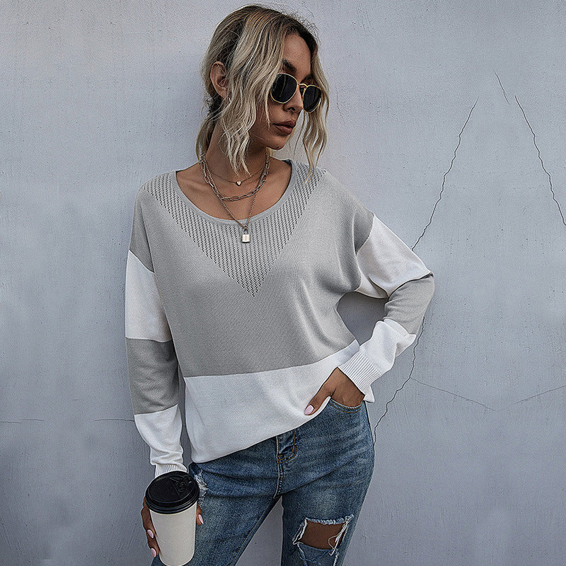 Damen lässiger V-Pullover mit modischem Netzdesign Sovae