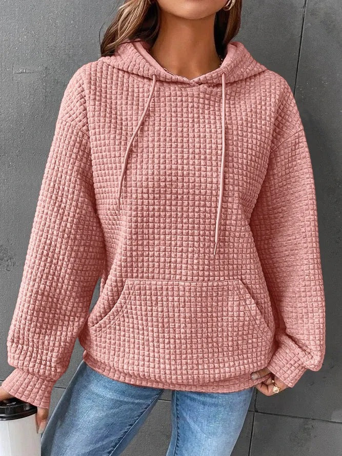 Damen Waffelstruktur Hoodie mit Kängurutasche und lässigem Schnitt Sovae
