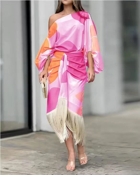 Damen Wickelkleid mit asymmetrischem Saum und farbenfrohen Mustern Sovae