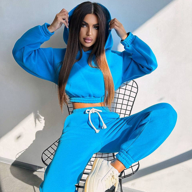 Damen modisches und lässiges cropped Sweatshirt und Jogginghose Set Sovae