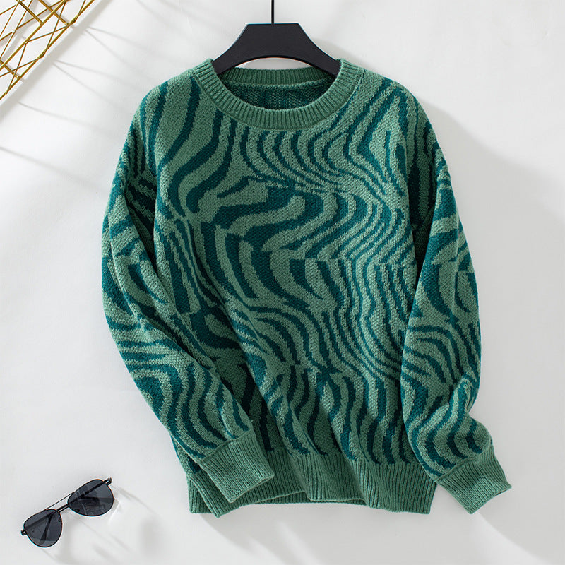 Damen modischer Strickpullover mit einzigartigem Wellenmuster Sovae