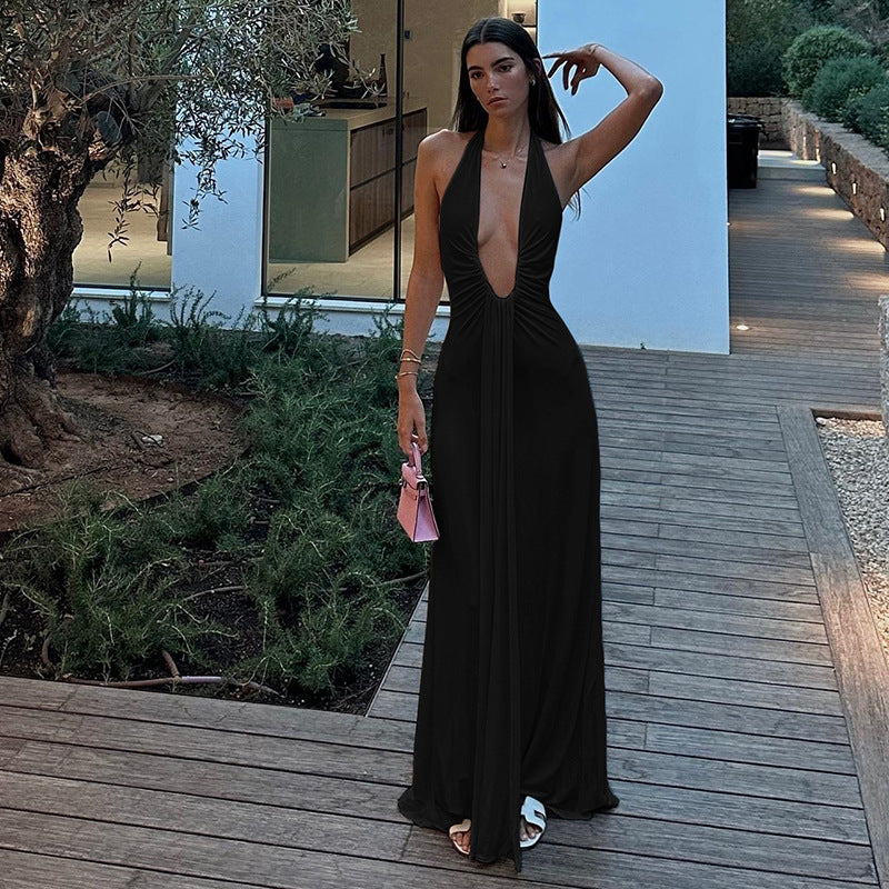 Damen Abendkleid mit tiefem V-Ausschnitt und eleganter Raffung Sovae