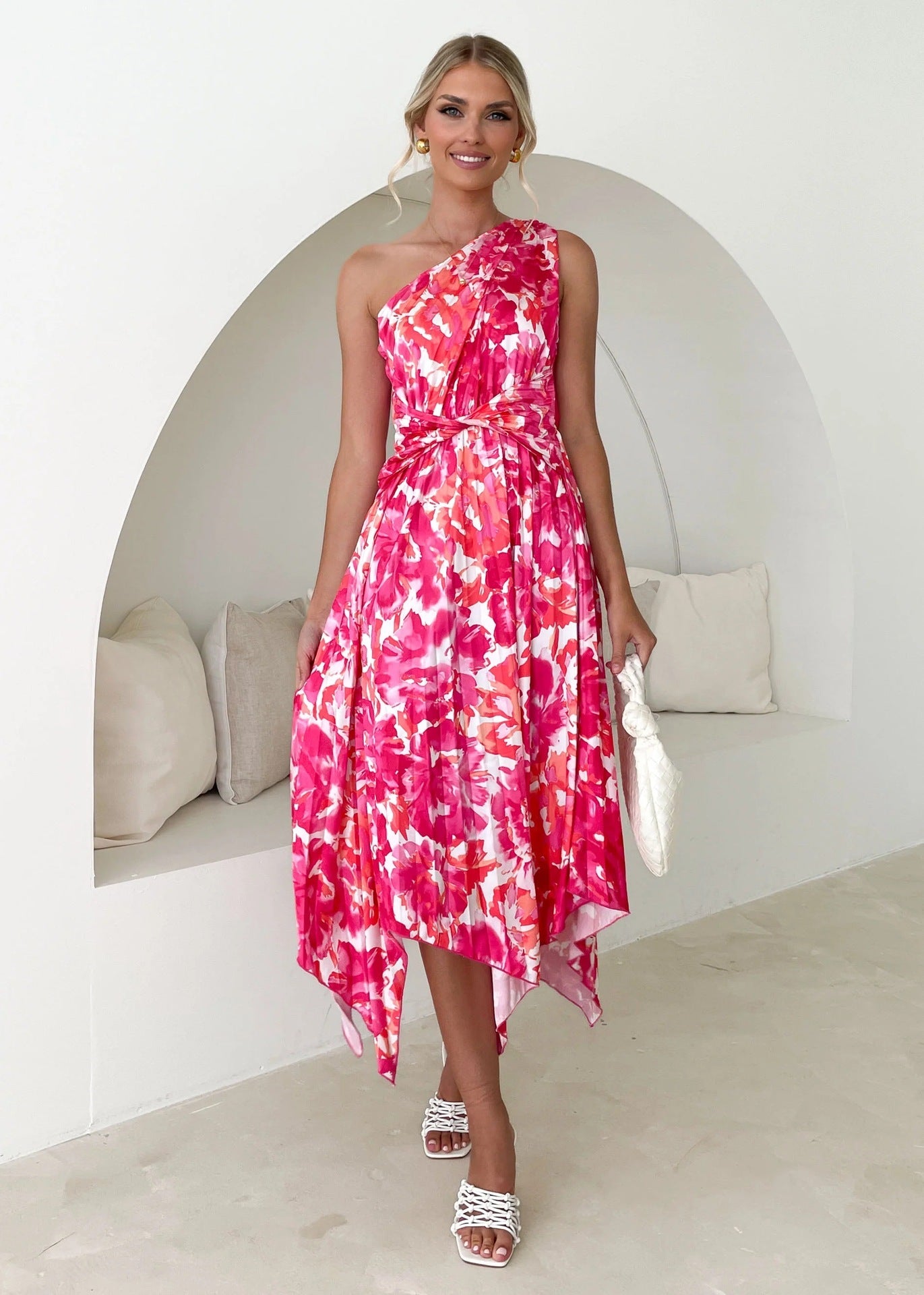 Damen asymmetrisches Blumenwickelkleid Sovae