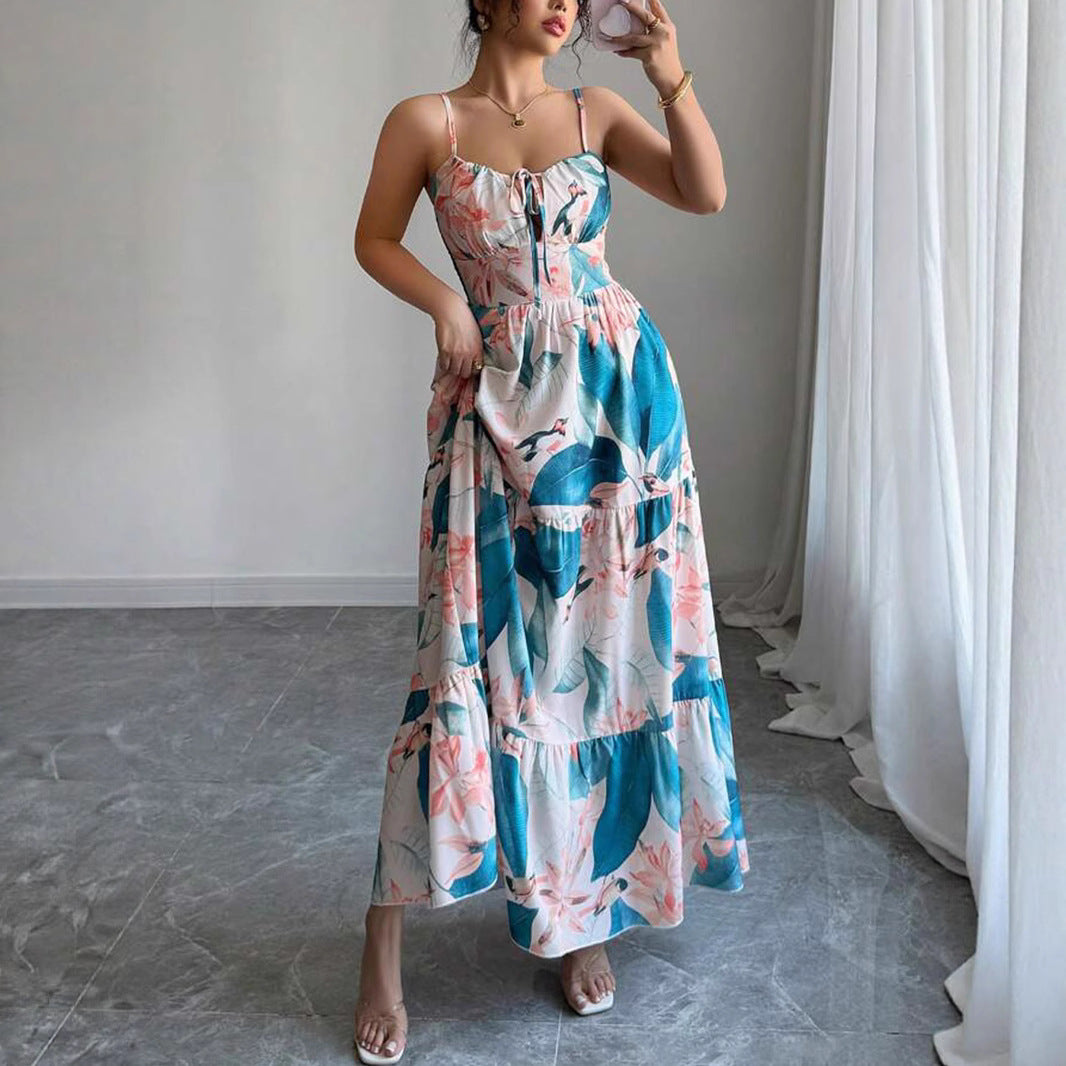 Damen Maxi-Kleid mit eleganter floralem Design und verstellbaren Trägern Sovae