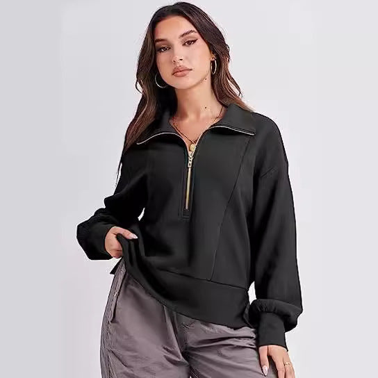 Damen sportlicher Fleece-Pullover mit Reißverschluss und lässigem Schnitt Sovae