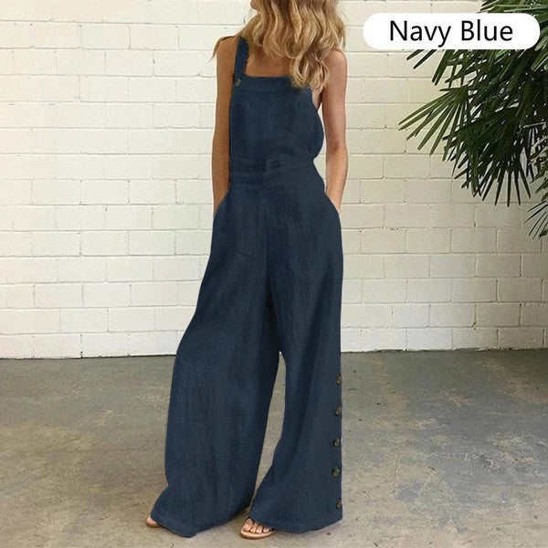 Damen Lässiger Jumpsuit mit weit geschnittenem Bein und seitlichen Knöpfen Sovae