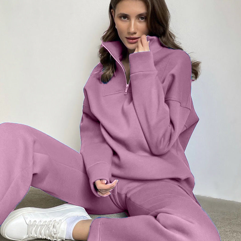 Damen lässiger Pullover mit Stehkragen und passenden Relax-Hosen Sovae