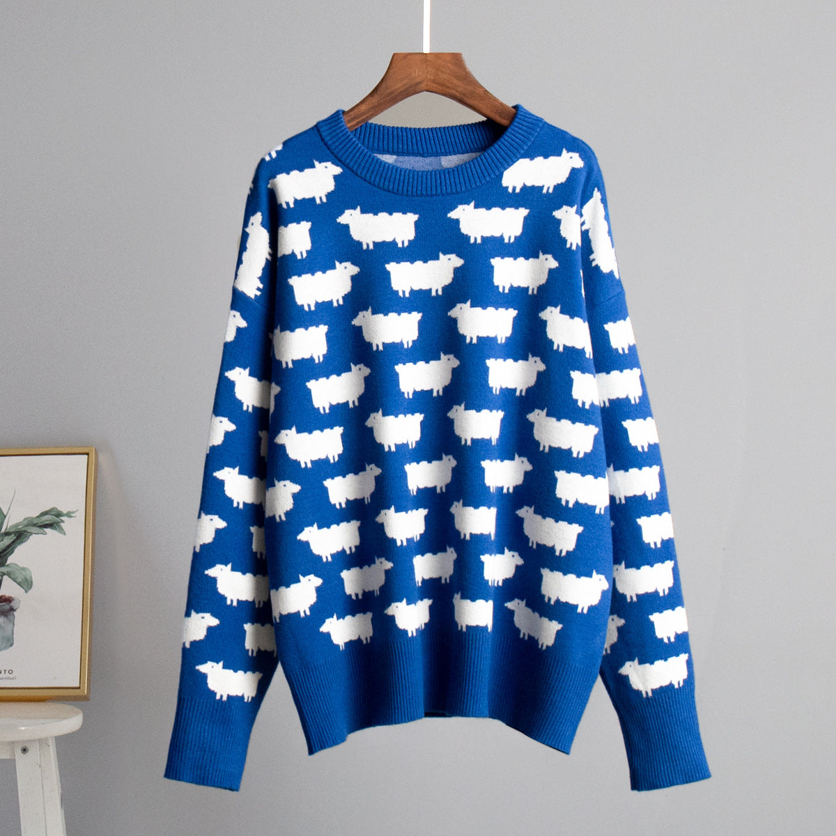 Damen Gemusterter Strickpullover mit Schafmotiven Sovae