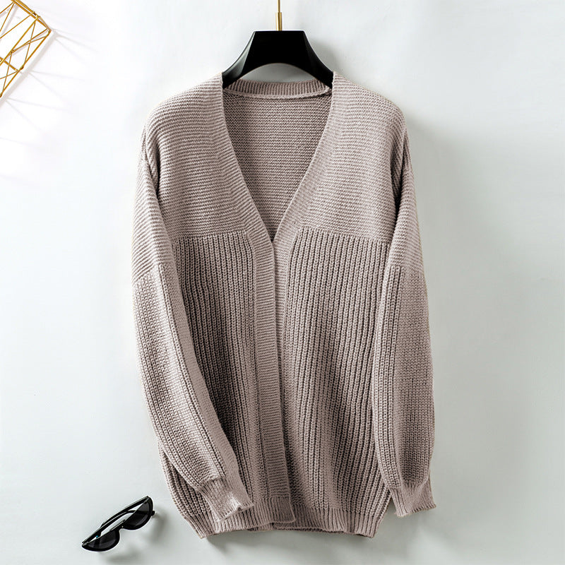 Damen lockere Strickjacke mit V-Ausschnitt und Strukturmuster Sovae