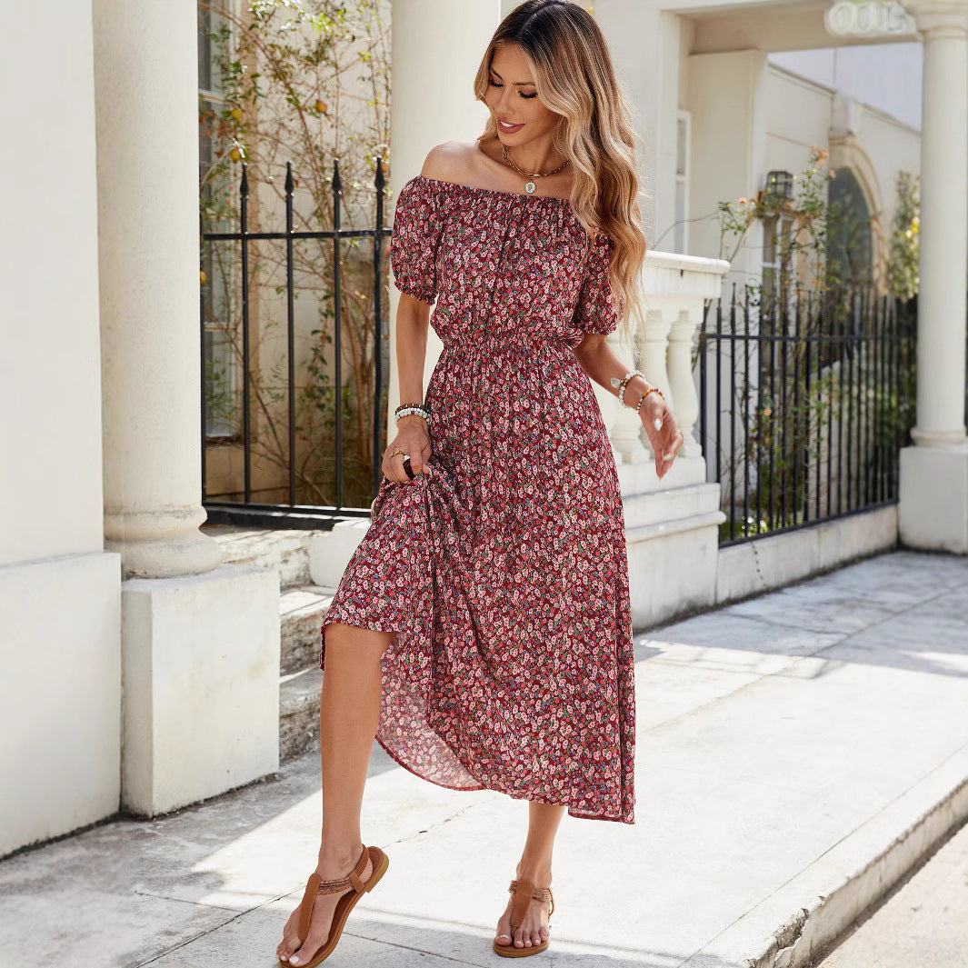 Damen Off-Shoulder Maxi-Kleid mit floralen Akzenten Sovae