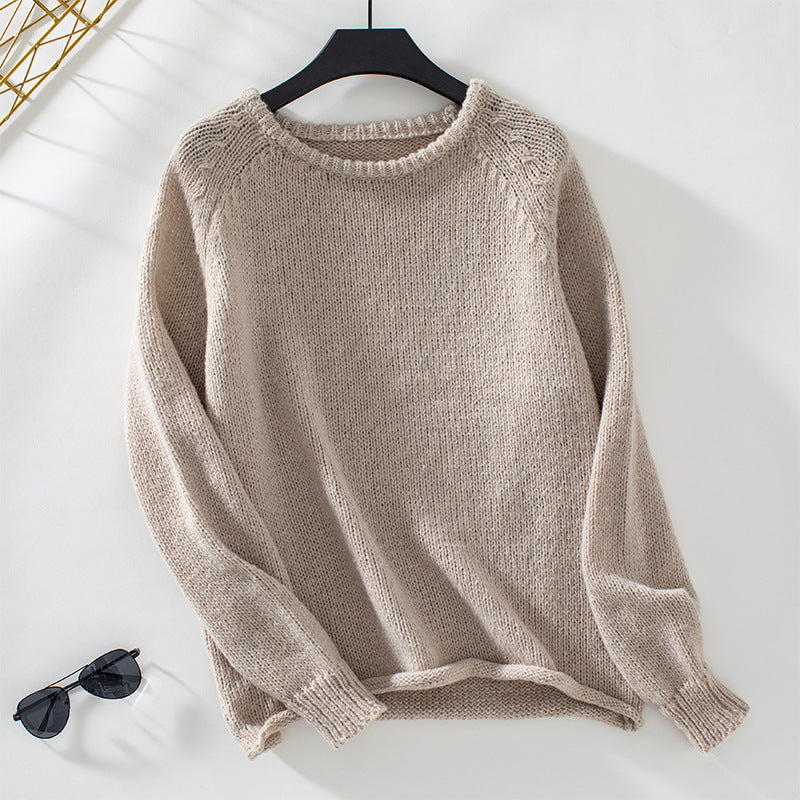Damen gemütlicher Strickpullover mit weitem Schnitt und Rundhalsausschnitt Sovae