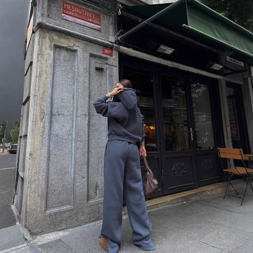 Damen sportlicher Fleece-Hoodie und lässige Jogginghose Set Sovae