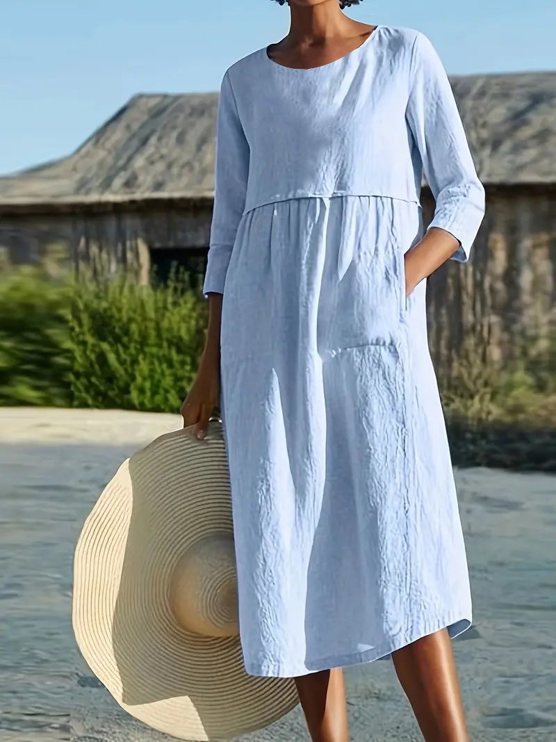 Damen komfortables und lässiges Leinenkleid Sovae