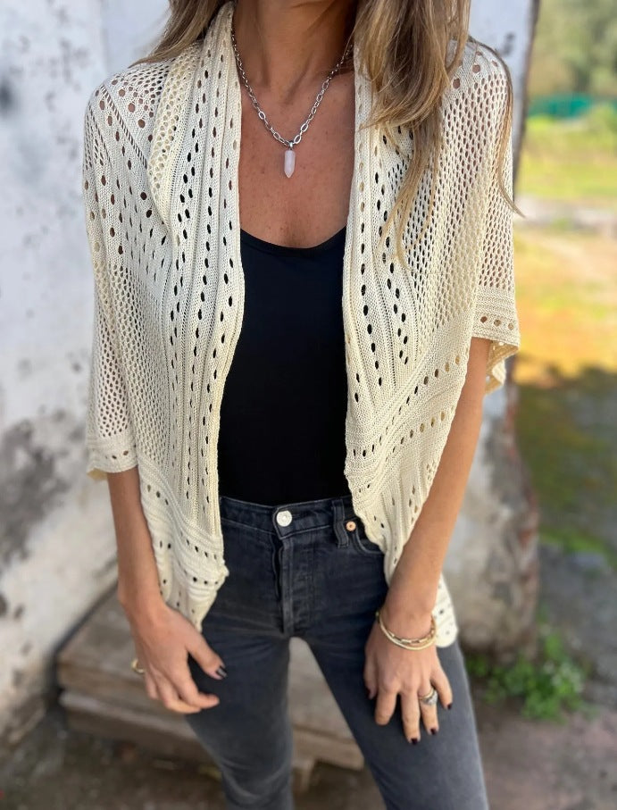 Damen luftige Strickjacke mit Schalkragen Sovae