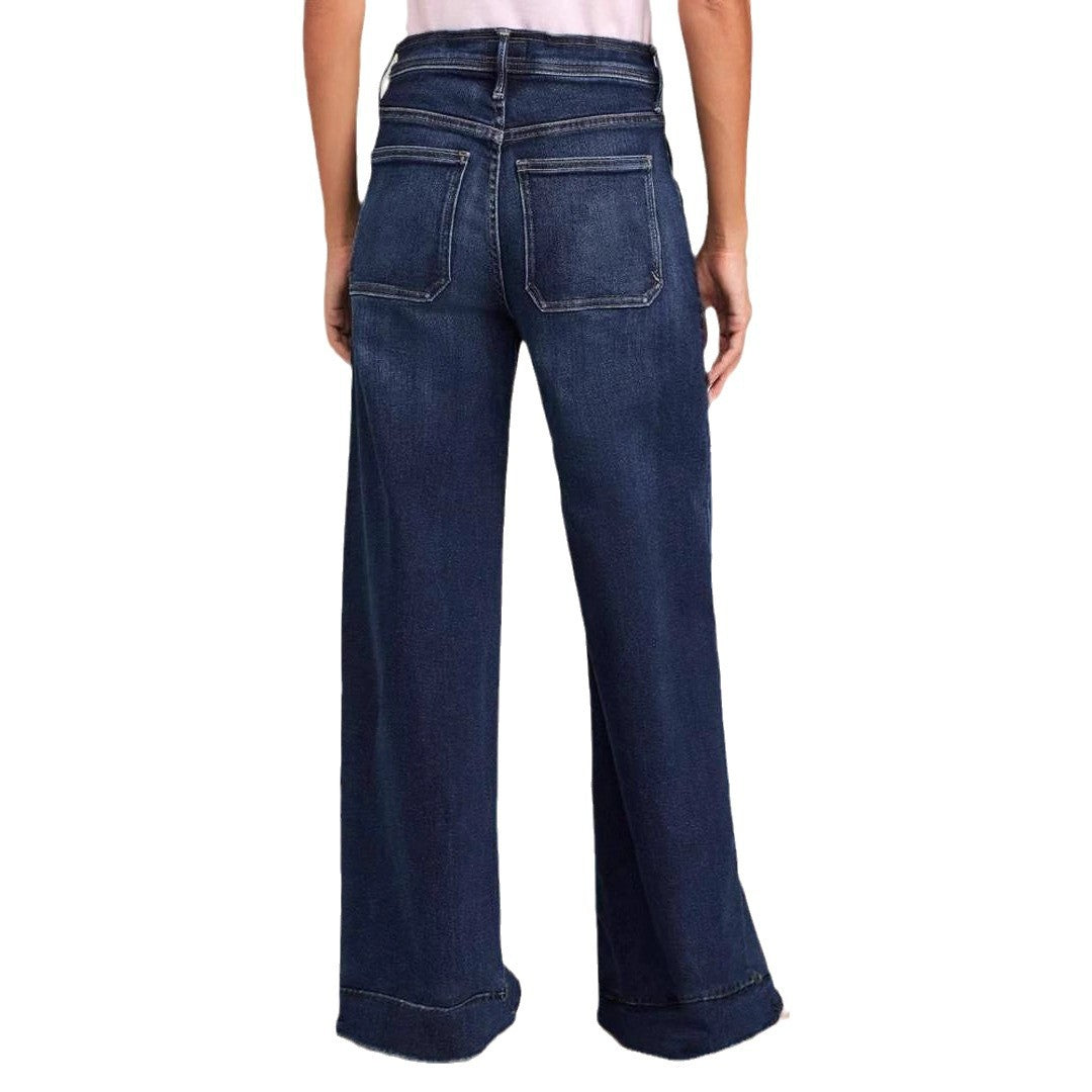 Damen weite Denim-Hose mit hohem Bund Sovae
