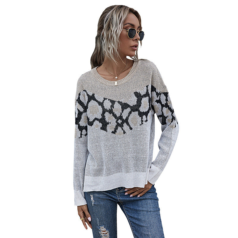 Damen Strickpullover mit modernem grafischen Muster und lässigem Schnitt Sovae