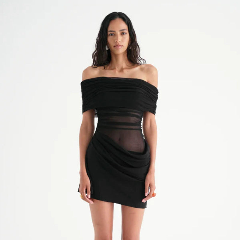 Damen Minikleid mit asymmetrischem Schnitt und Raffungen Sovae
