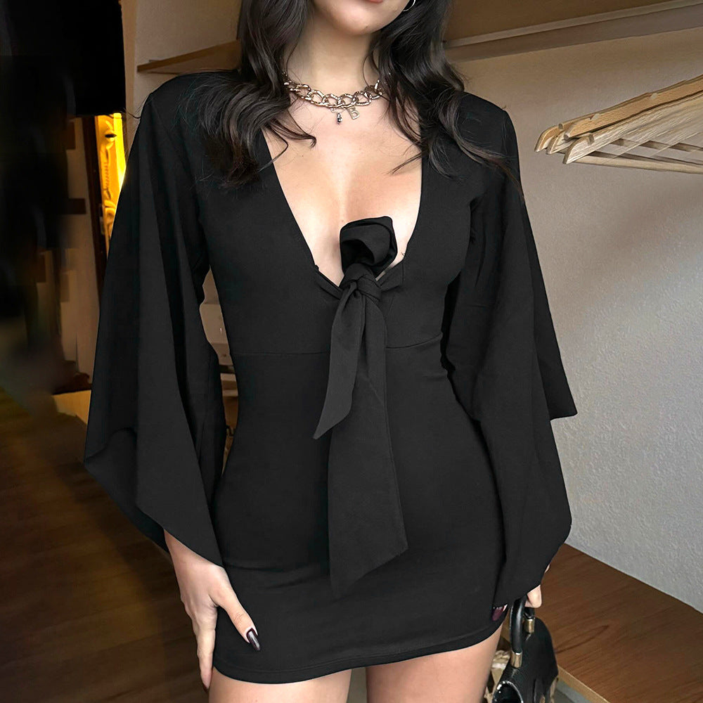 Damen figurbetontes Minikleid mit V-Ausschnitt und Drapierung Sovae