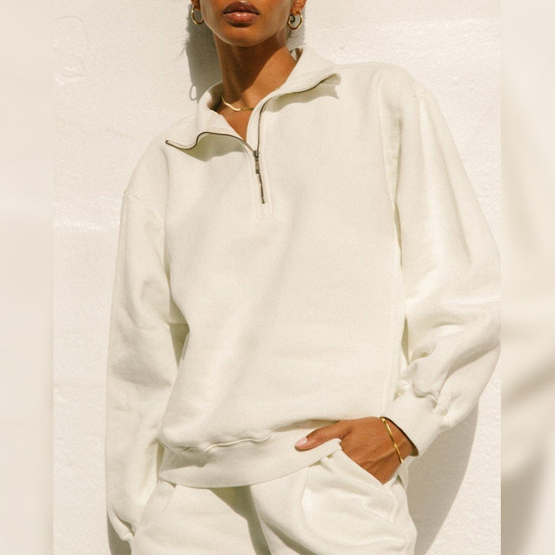 Damen lässiger Zip-Pullover mit hohem Kragen und weitem Schnitt Sovae