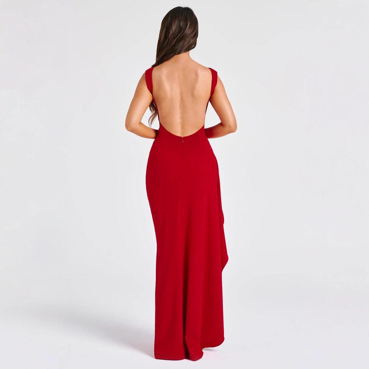 Damen elegantes Maxikleid mit hohem Schlitz und asymmetrischem Saum Sovae