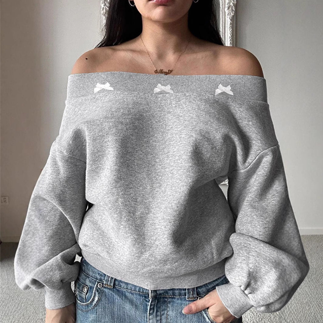 Damen Off-Shoulder Sweatshirt mit dekorativen Rüschendetails Sovae