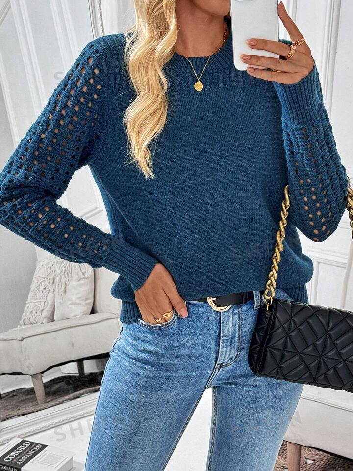 Damen Strickpullover mit netzartigem Ärmeldesign Sovae