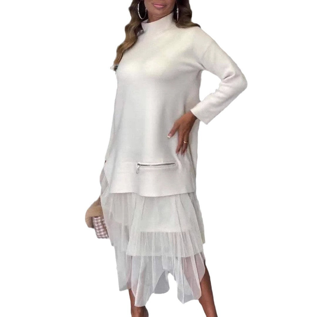 Damen eleganter Pullover mit Tüll-Applikation Sovae
