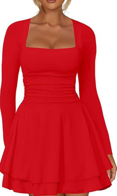 Damen Mini-Kleid mit langem Arm und eleganter Taillenbetonung Sovae