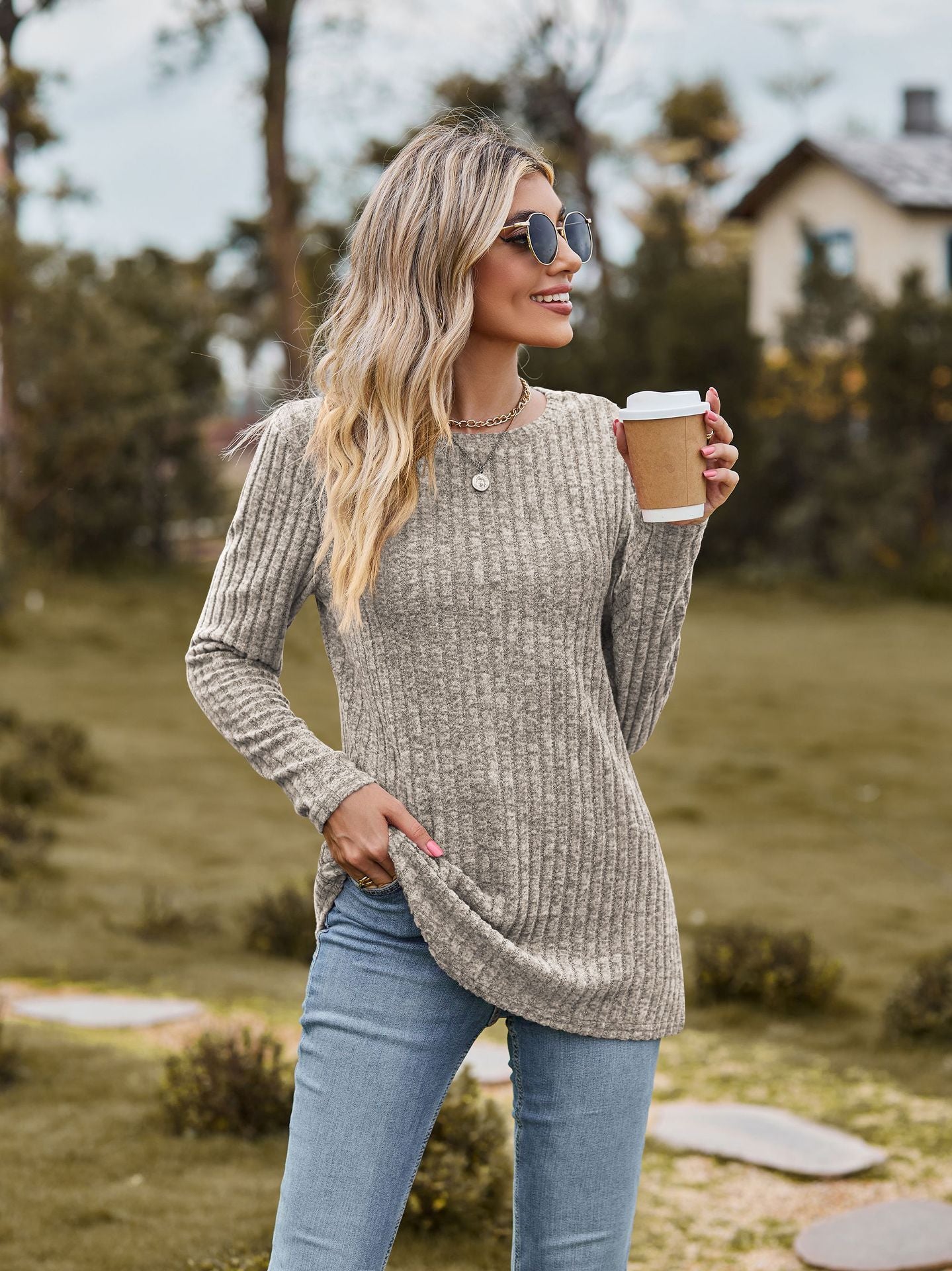 Damen Feinstrickpullover mit geripptem Design und lässigem Schnitt Sovae