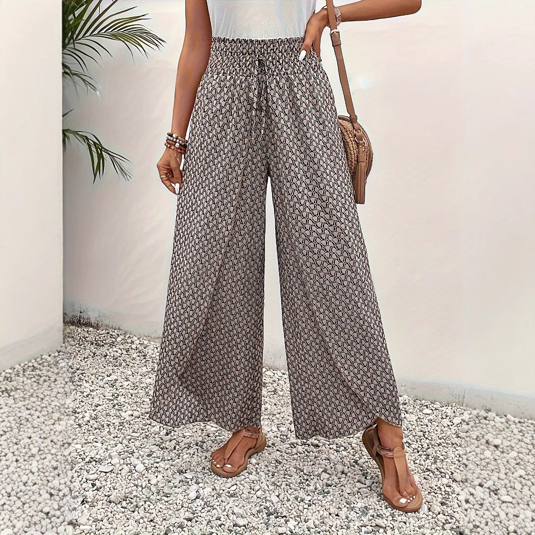 Damen weite Palazzo-Hose mit elastischem Bund und geometrischem Muster Sovae