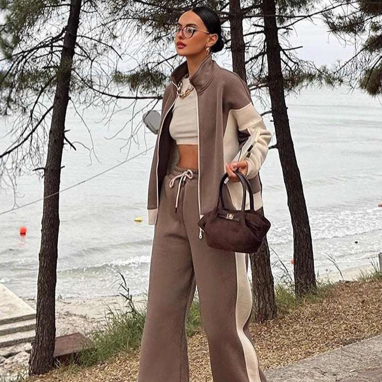 Damen Sportliches Loungewear-Set mit hohem Kragen Sovae