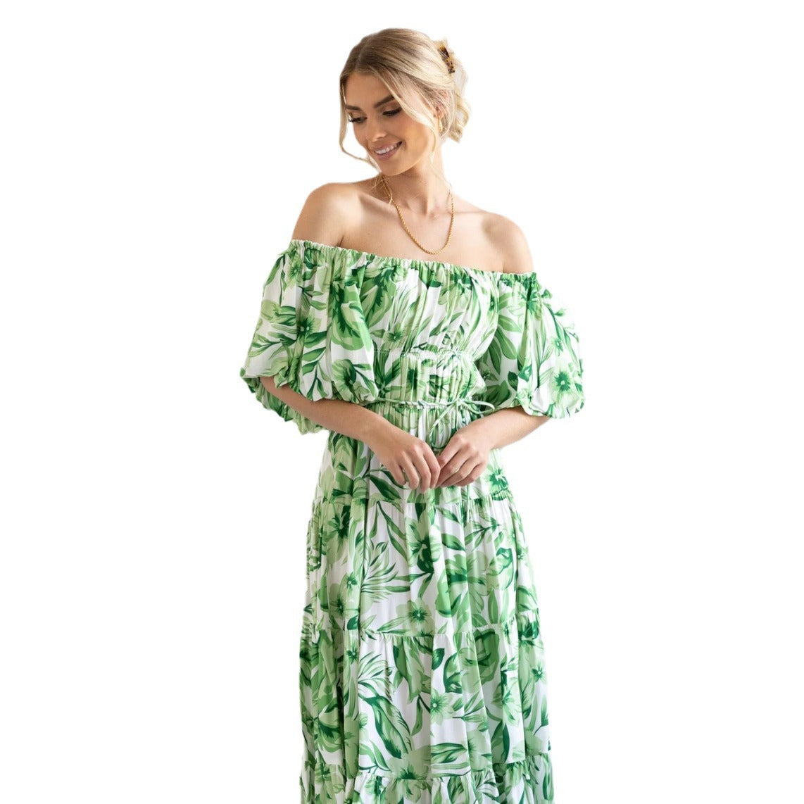 Damen maxi Kleid mit Off-Shoulder Design und floraler Prints Sovae