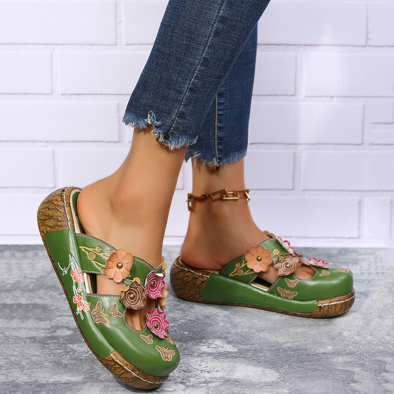 Damen Bequeme Clogs mit Blumendekor und ergonomischem Fußbett Sovae