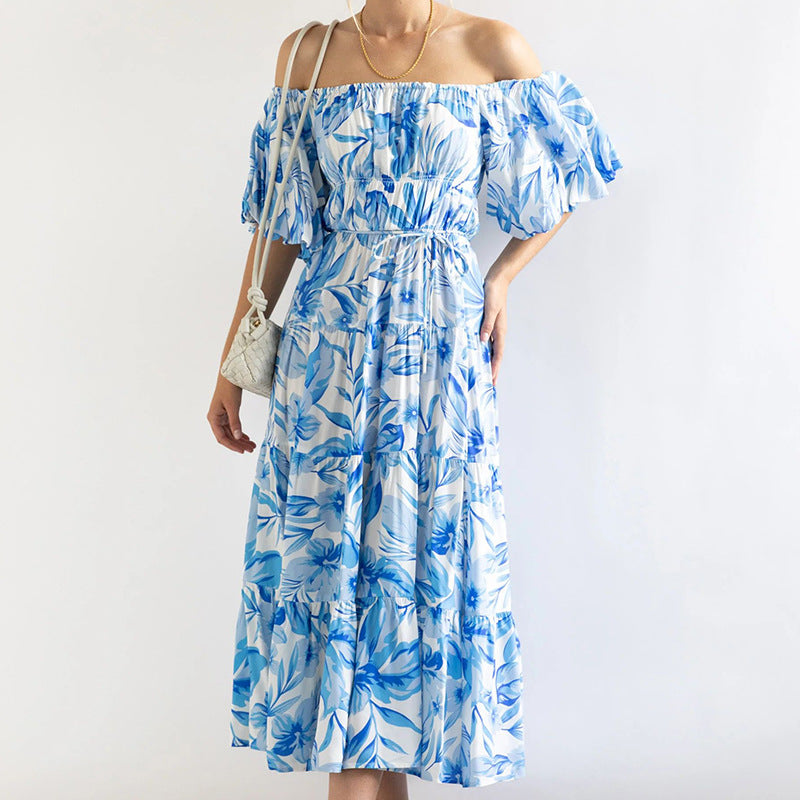 Damen maxi Kleid mit Off-Shoulder Design und floraler Prints Sovae