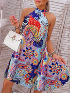 Damen Halter-Ausschnitt Sommerkleid Sovae