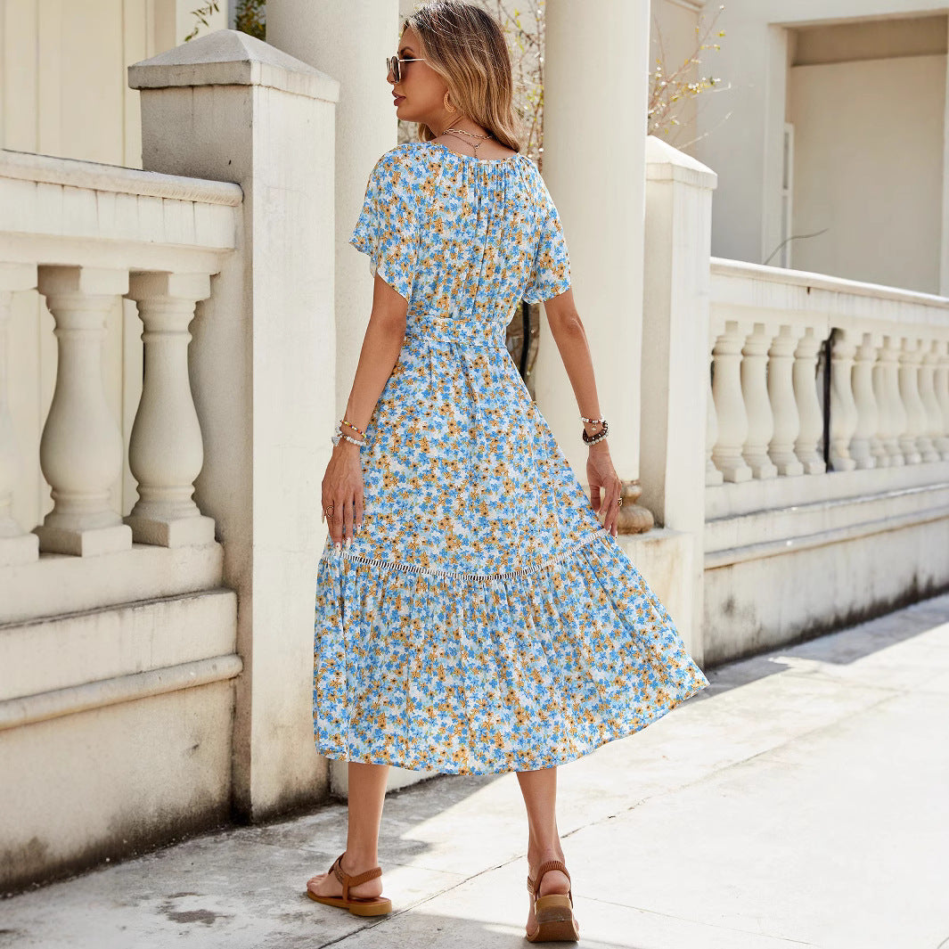 Damen Midikleid mit floralem Design und Rüschendetails Sovae