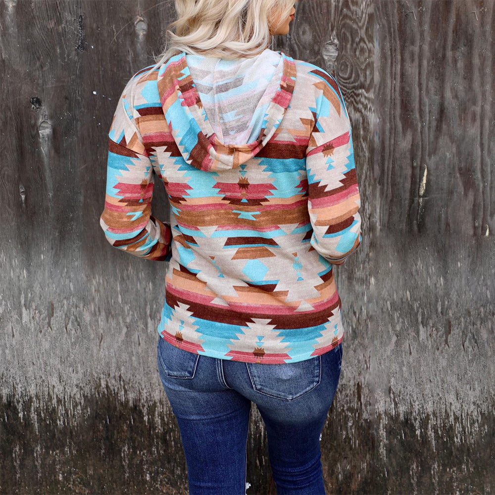 Damen Kapuzenpullover mit modernem geometrischen Muster Sovae