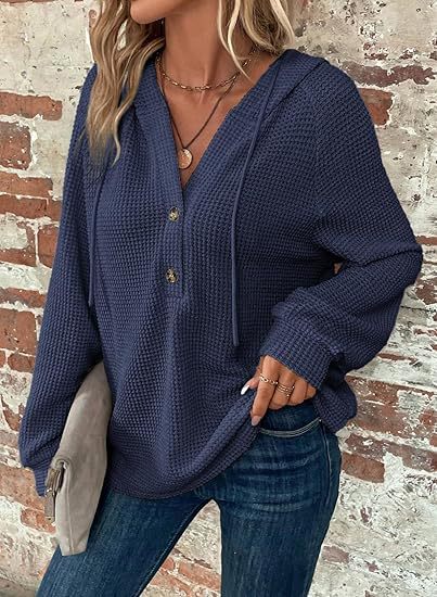 Damen Waffelstruktur Kapuzenpullover Sovae