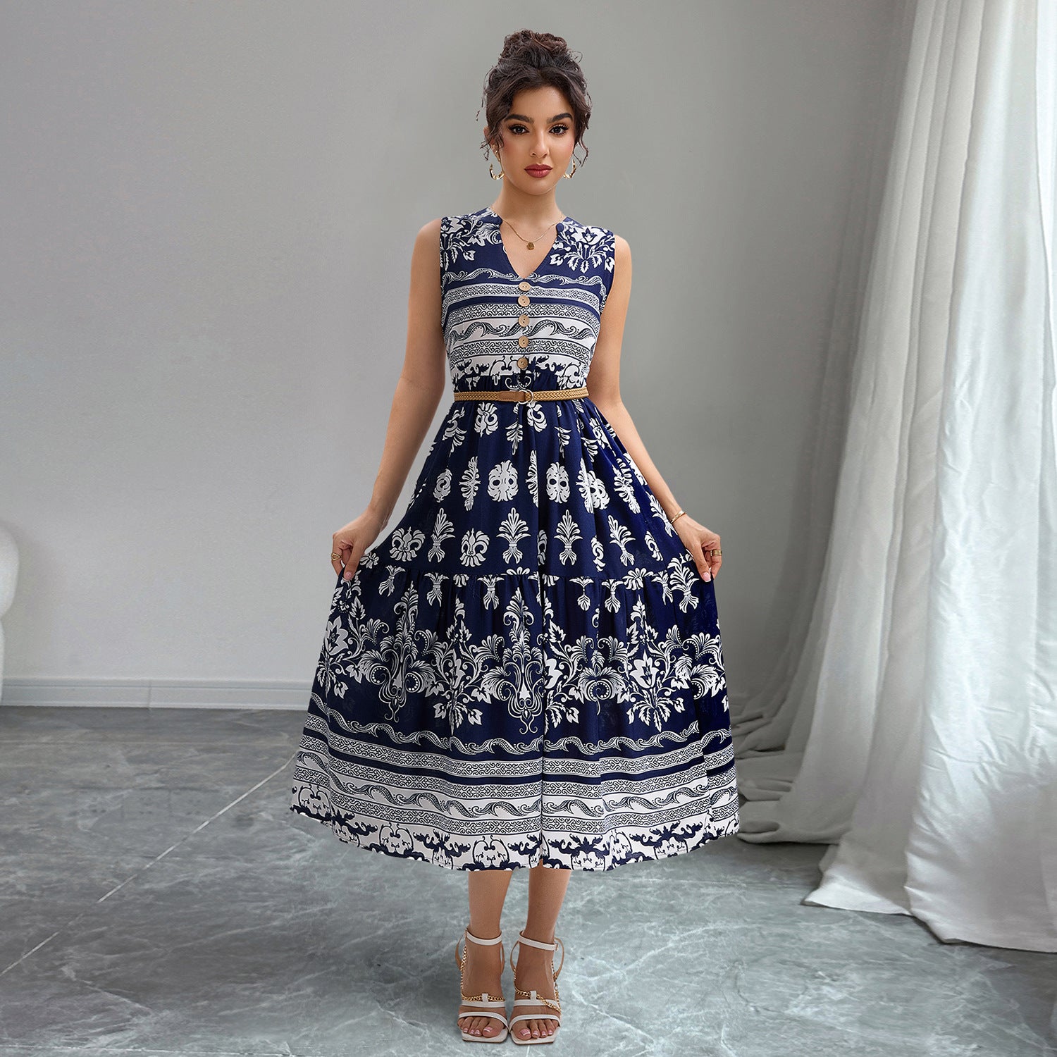 Damen Midikleid mit floralen Mustern Sovae