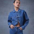 Damen Modische Jeansjacke mit knopflosem Design Sovae