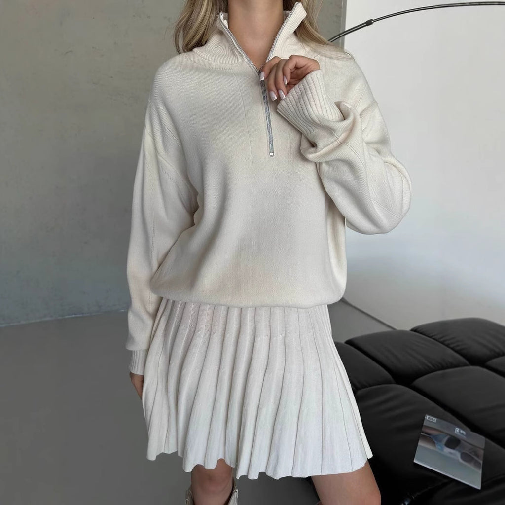 Damen cropped Strickpullover mit Reißverschluss Sovae