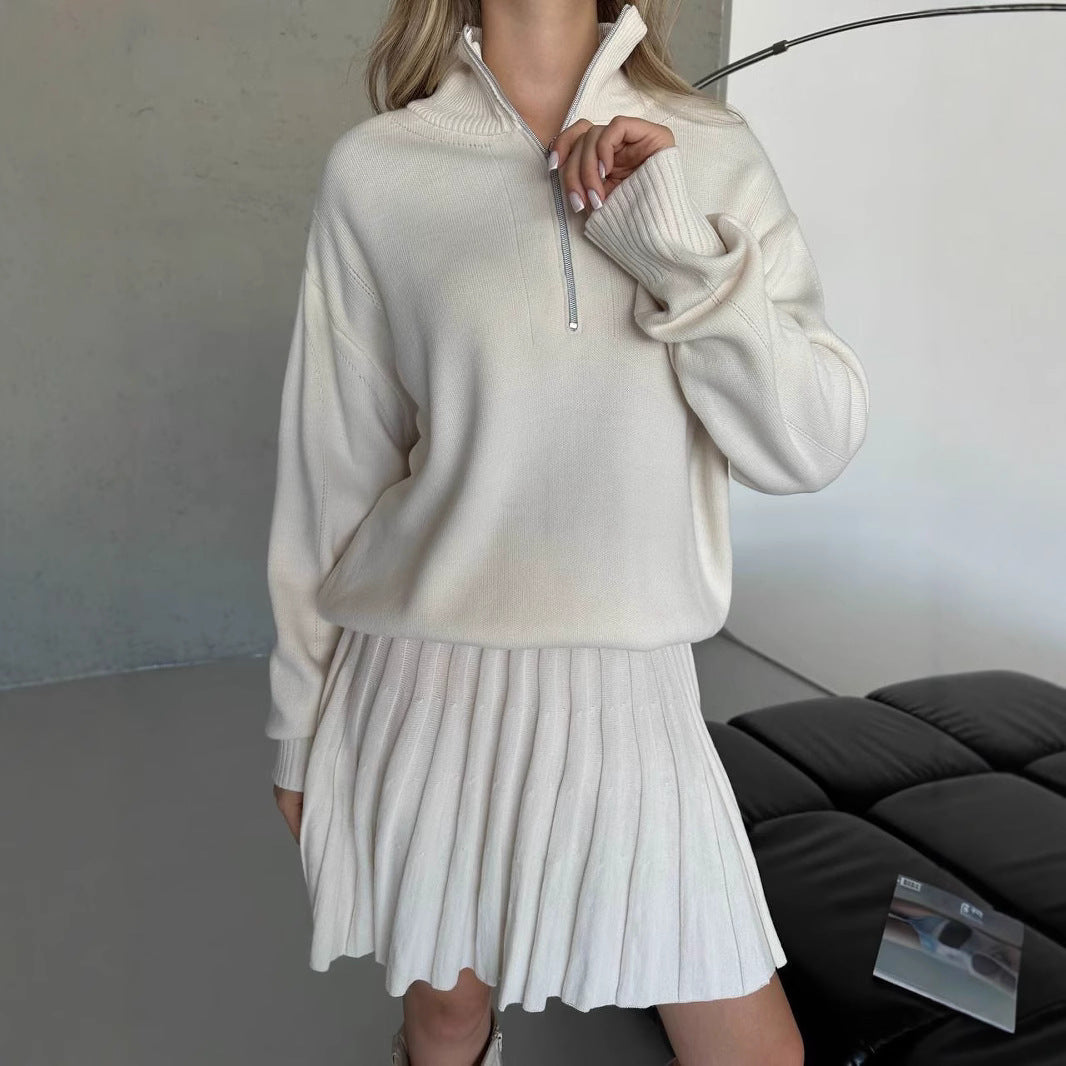 Damen cropped Strickpullover mit Reißverschluss Sovae
