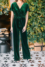 Damen eleganter Samt-Jumpsuit mit taillierter Passform Sovae