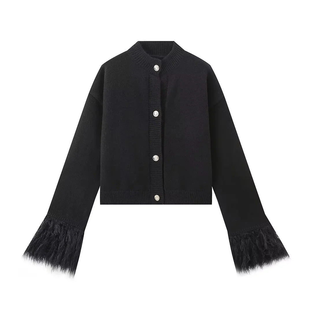 Damen eleganter Strickpullover mit Fransendetails Sovae