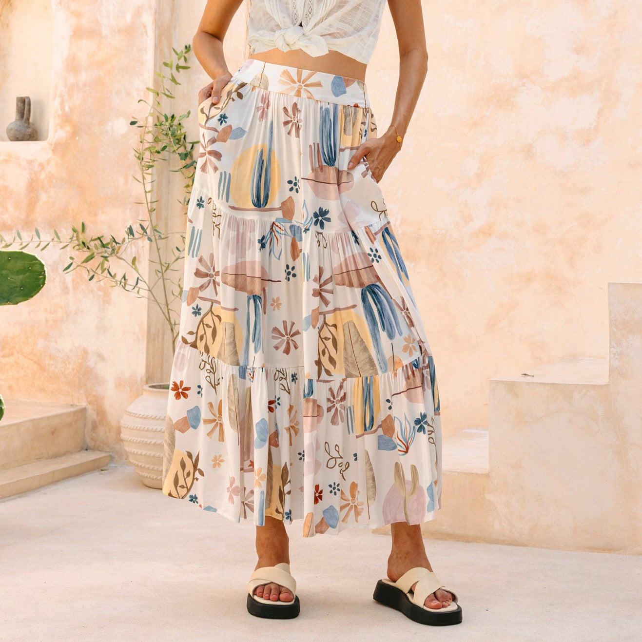 Damen Boho Maxi-Rock mit voluminösem Schnitt Sovae
