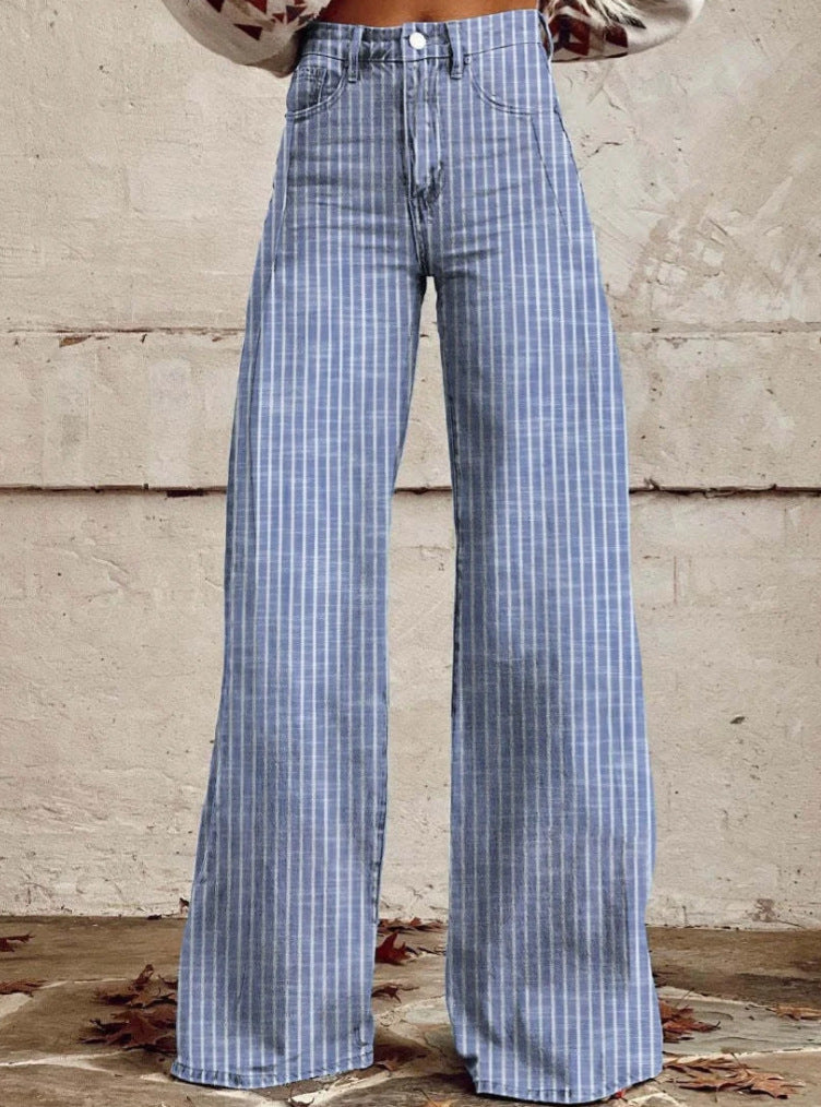Damen Hochtaillierte Wide-Leg Jeans mit Streifen Sovae