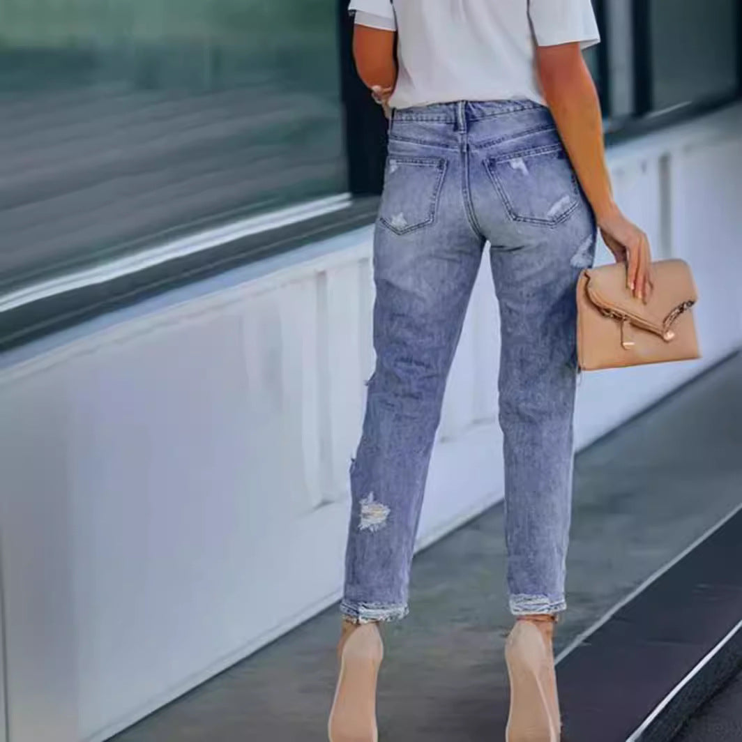 Damen Zerstörte Mom-Jeans mit hoher Taille und lässigem Schnitt Sovae