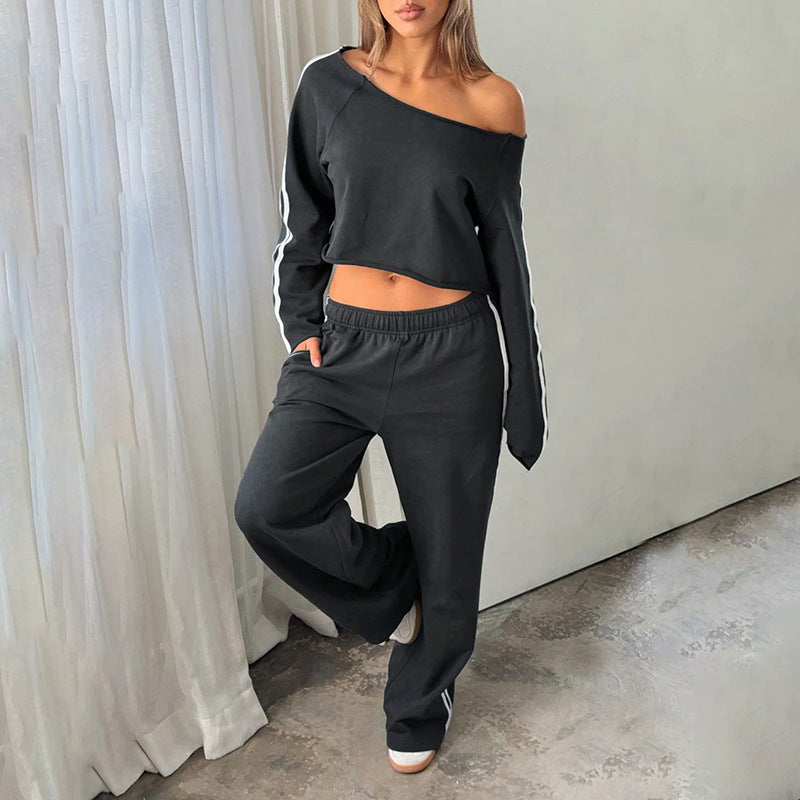 Damen Sportliches Lounge-Set mit lässigem Cropped-Oberteil und weiten Hosen Sovae
